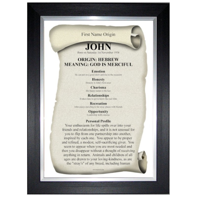 Premium Range Black Silver Frame - Style 2 Olde - First Name Origin & Meaning